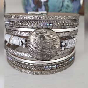 SAACH multi strand magnetic cuff bracelet silver grey pewter NWOT